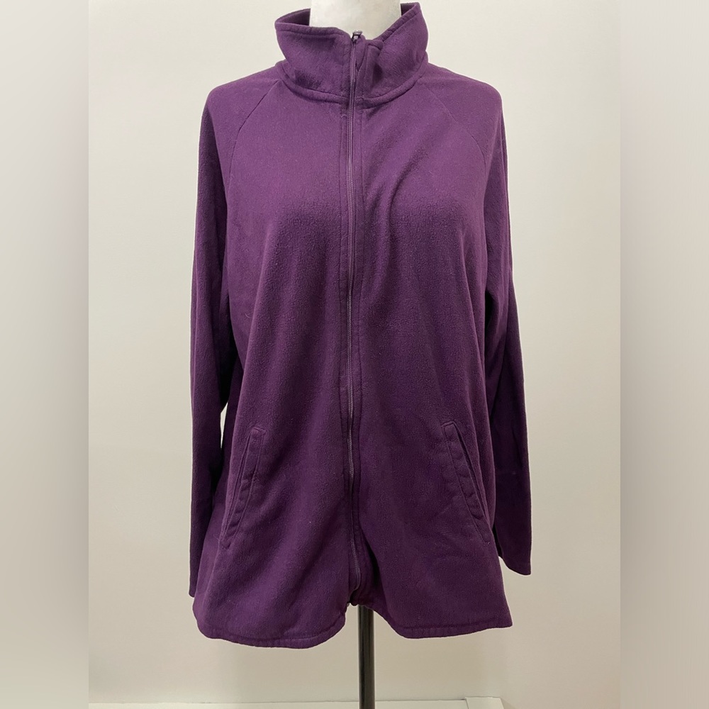 Carole Hochman Purple Full Zip Long Sleeve Fleece with Pockets - Size Large
